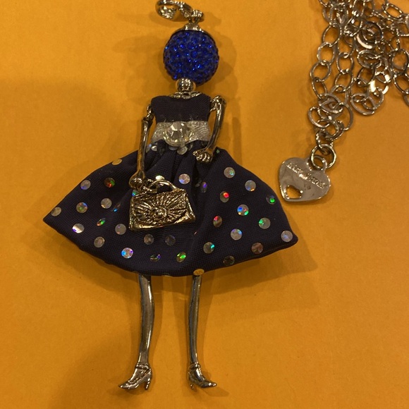 Le Amiche Silver-Tone Sky Blue Rhinestones Doll Charm w/Chain 32” Made In Italy - Picture 8 of 8